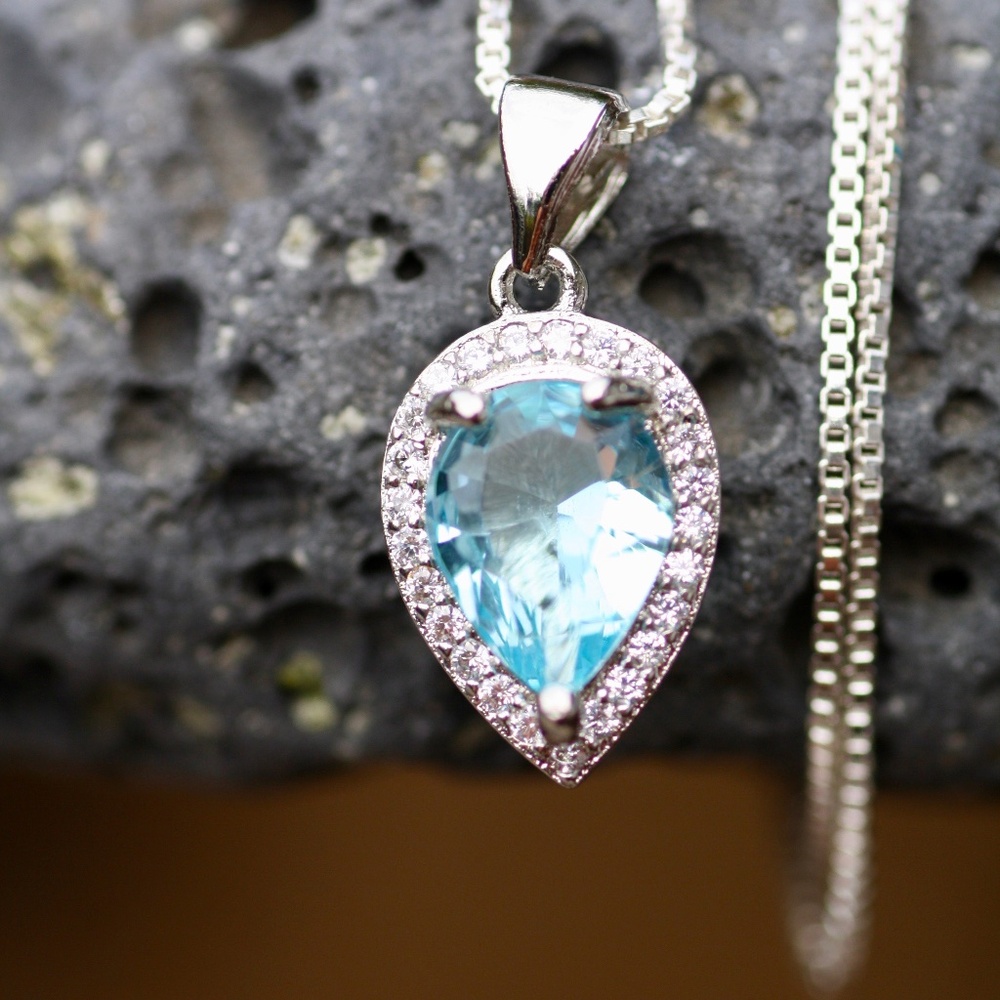 Handcrafted Sky Blue Topaz Pendant Sterling Silver 925  , December Birthstone